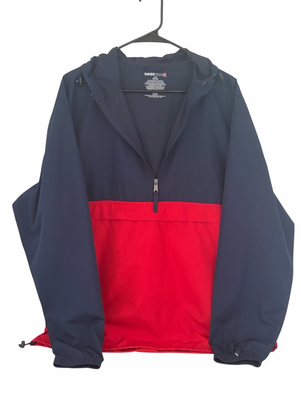 Swiss Tech Vintage Navy Blue & Red Y2K Pullover Hooded Windbreaker - Like New
